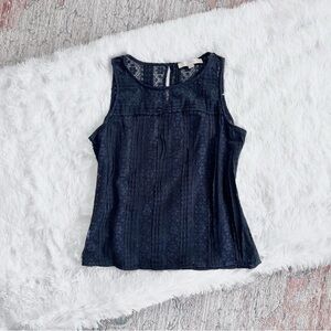 Ann Taylor LOFT Petites Sheer Lace Tank Top Navy Blue MP